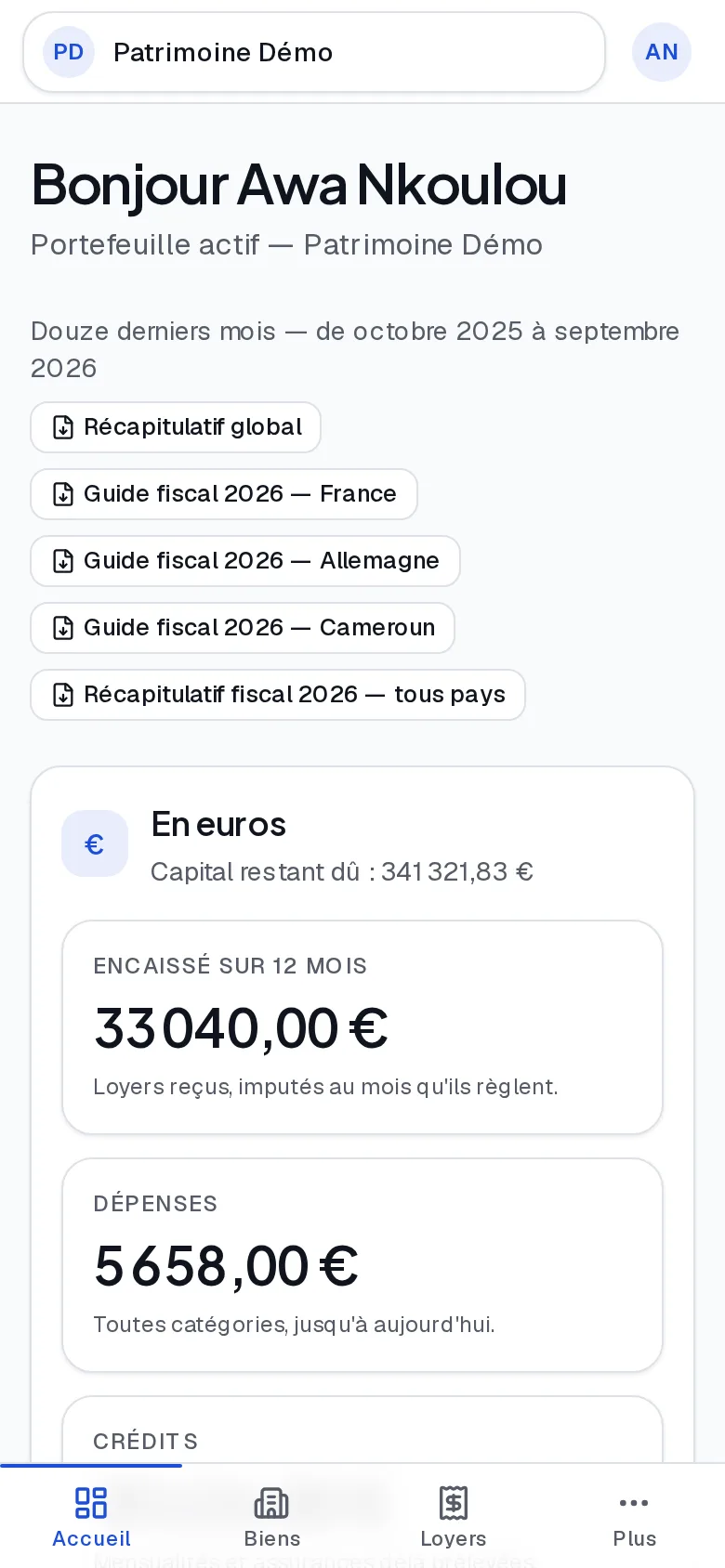 Patrimo sur un téléphone : le tableau de bord